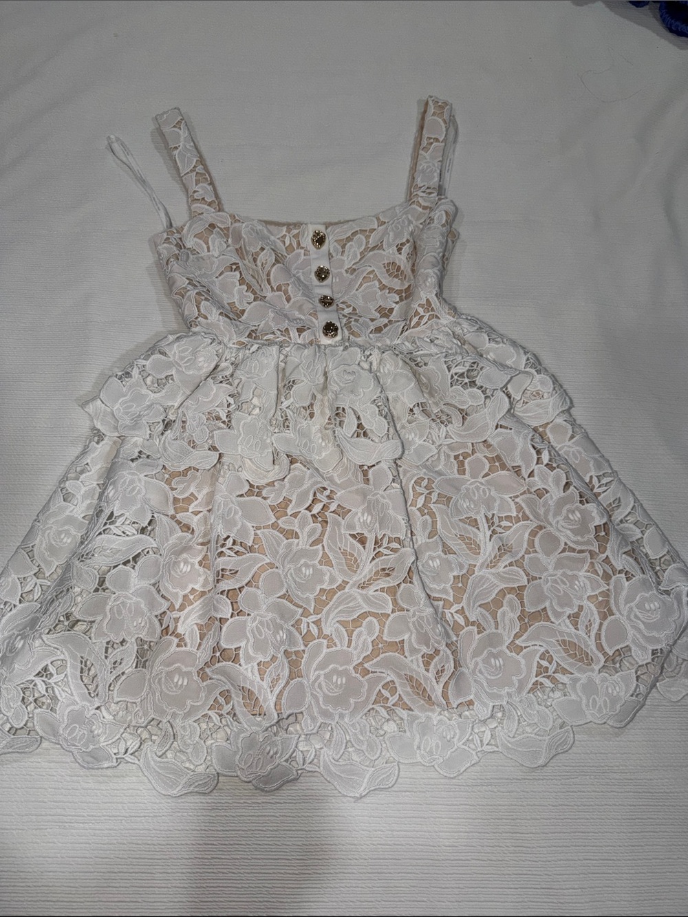 Self Portrait White Lace Tiered Mini Dress